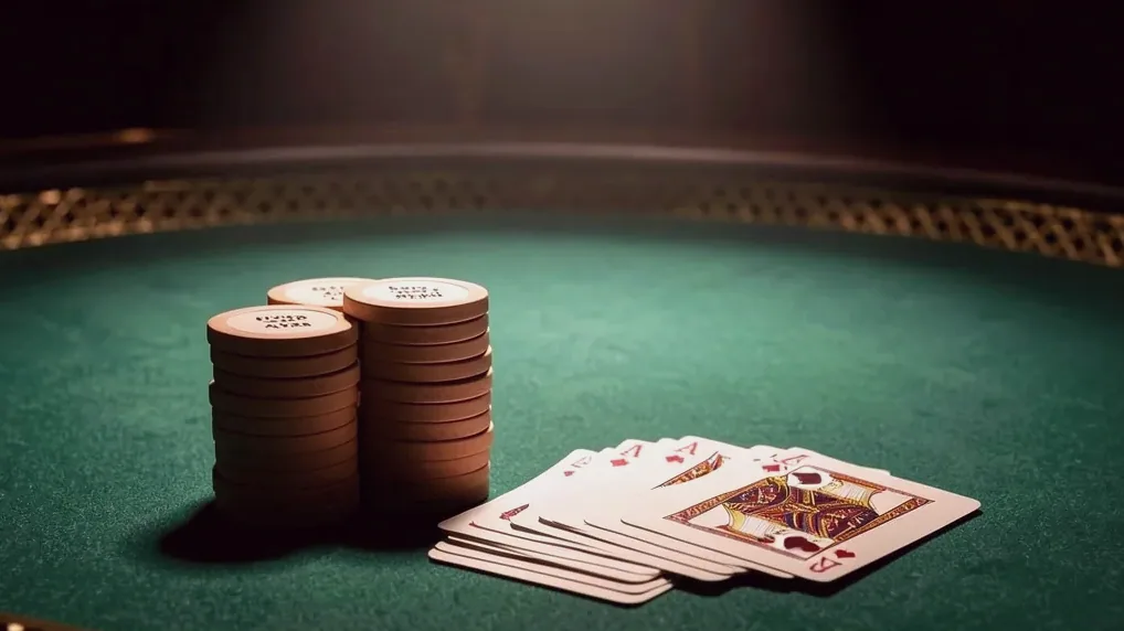 Brass grading tokens stacked beside a fresh deck